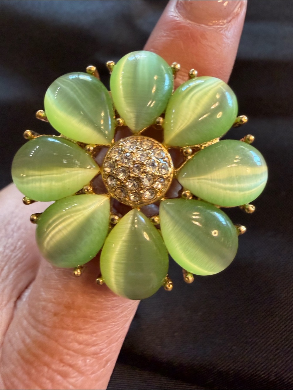 Park Lane Palm Beach Ring Lime Green Cat’s Eye Crystal Gold $118